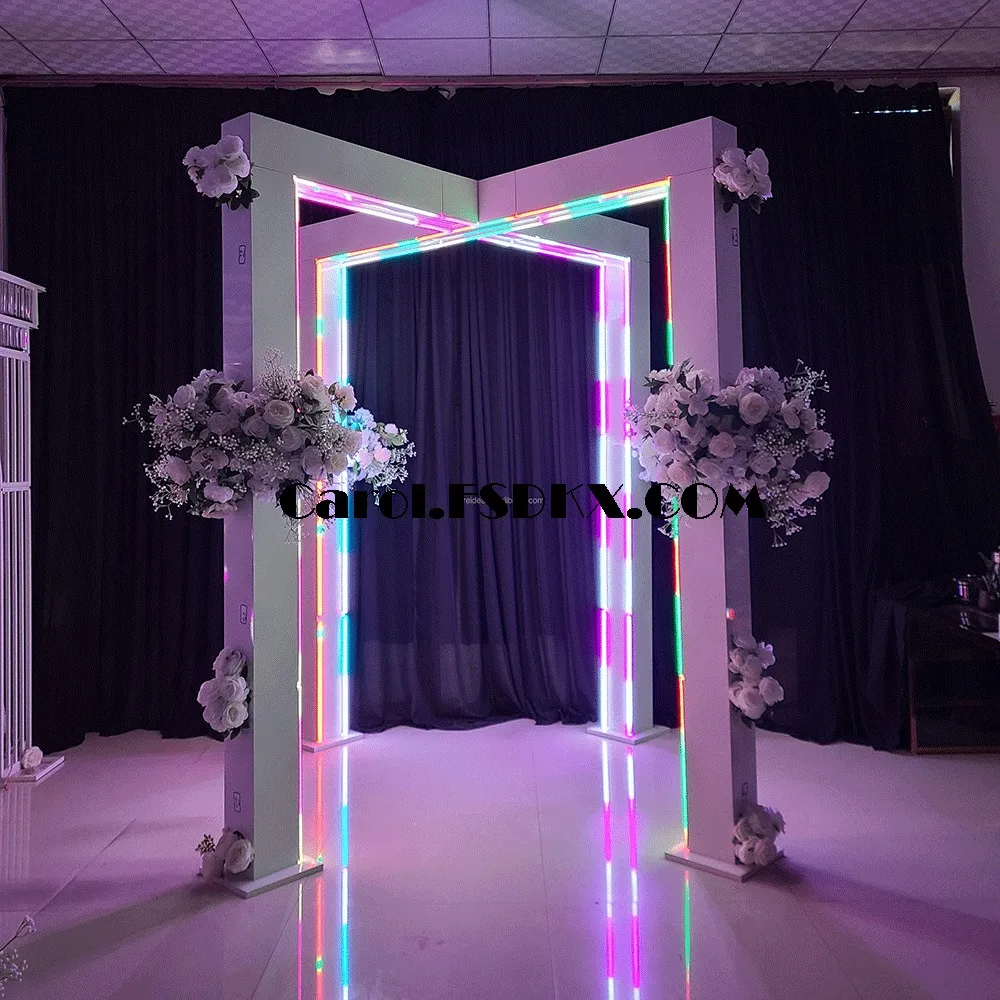 

FSDKX Party Stage Large Structure Marriage Birthday Wall Panel Stand White Square Flower Arch Lighted Wedding