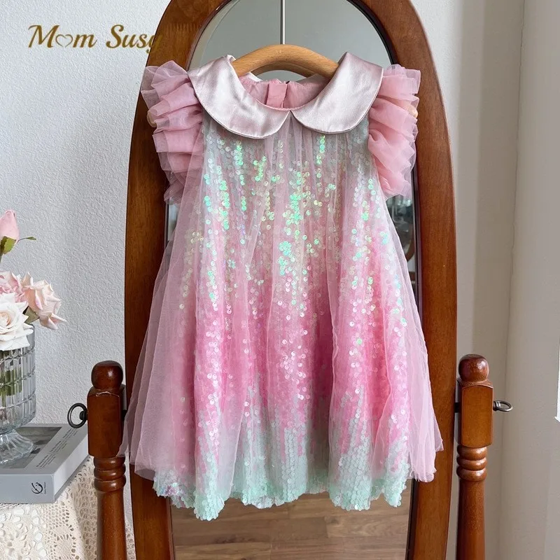 

Baby Girl Princess Fly Sleeve Sequins Tutu Dress Infant Toddler Tulle Vestido Party Pageant Birthday Ball Gown Baby Clothes 1-8Y