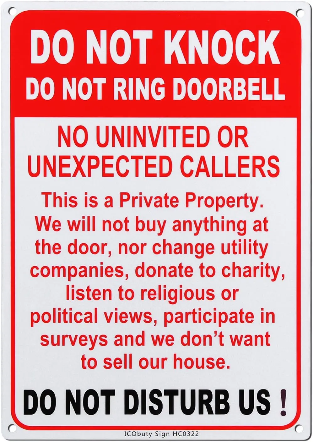 Do Not Knock Do Not Ring Doorbell Do Not Disturb Sign UV Protected 10 X 7 Inch Rust Free 40 Mil Aluminum Sign Reflective Ea sign