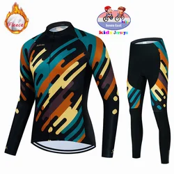 2023 Children's Winter Thermal Fleece Cycling Jerseys Long Sleeves Kids Bike Clothing Outdoor Mountain Bicycle Uniform Bike Wear