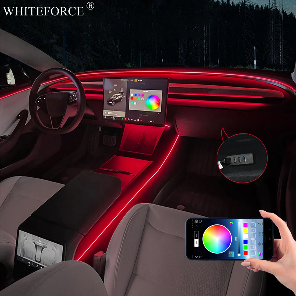 

For Tesla Model Y Juniper LED Interior RGB Streamer Atmosphere Lamp USB APP Control Remote Model 3 Highland Car Ambient Lights