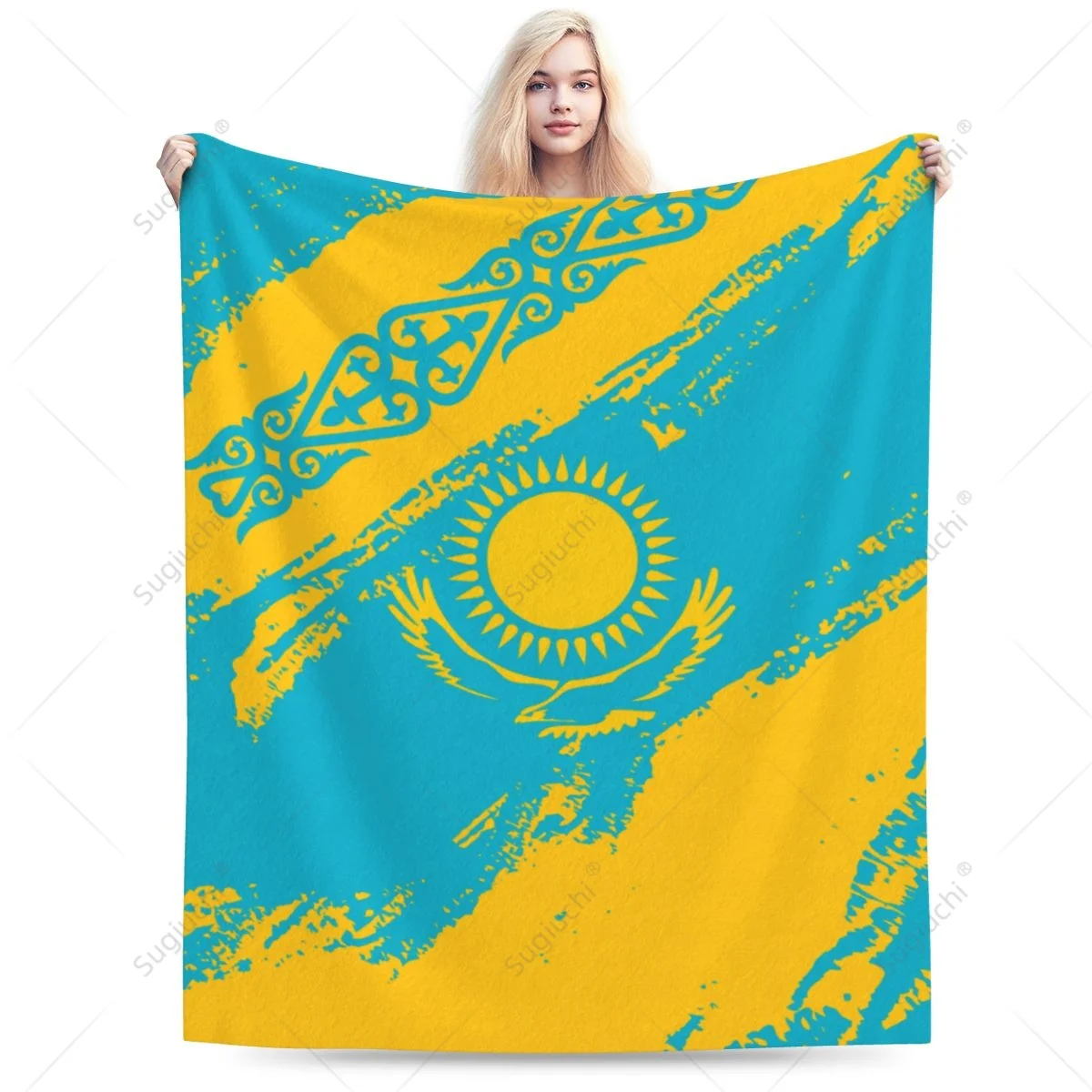 

Blanket Kazakhstan Flag Color Flannel Multifunction Camping Sofa Cover Keep Warm