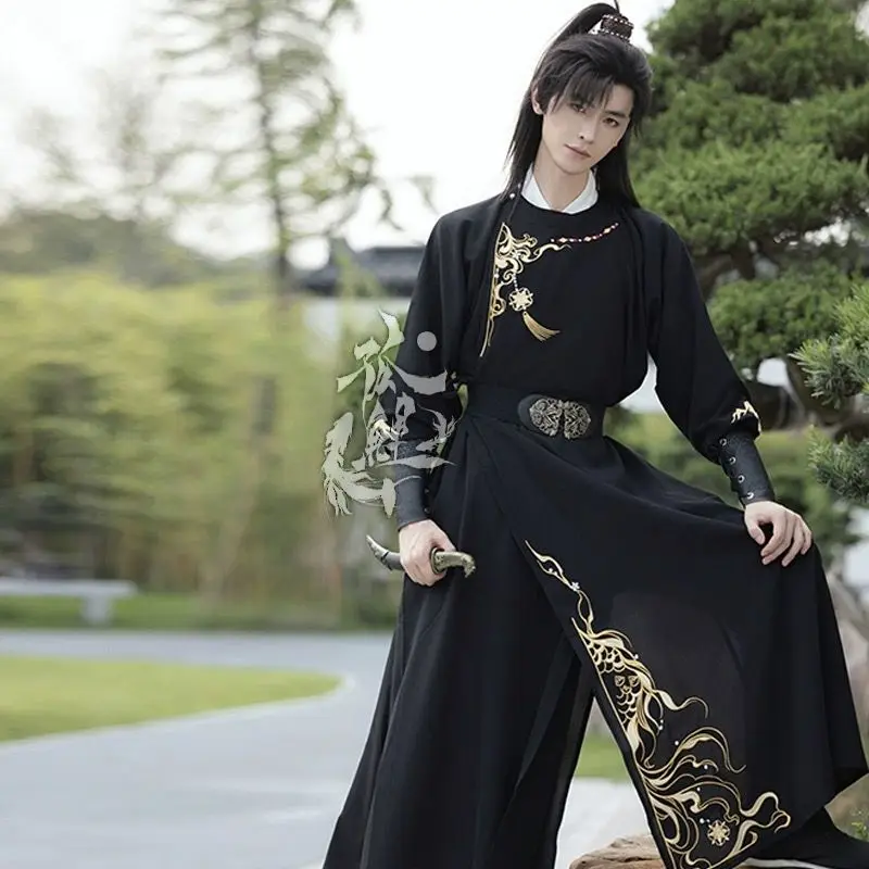 Hanfu bordado chino antiguo para hombre y mujer, conjunto negro, disfraz de Carnaval y Halloween, talla grande 3XL