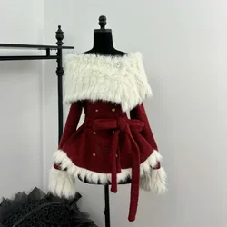Christmas Sexy Vintage 2 Piece Sets Woman Winter Off Shoulder Y2k Sweet Design Mini Skirt Suit Female Bandage Retro Chic Outfits