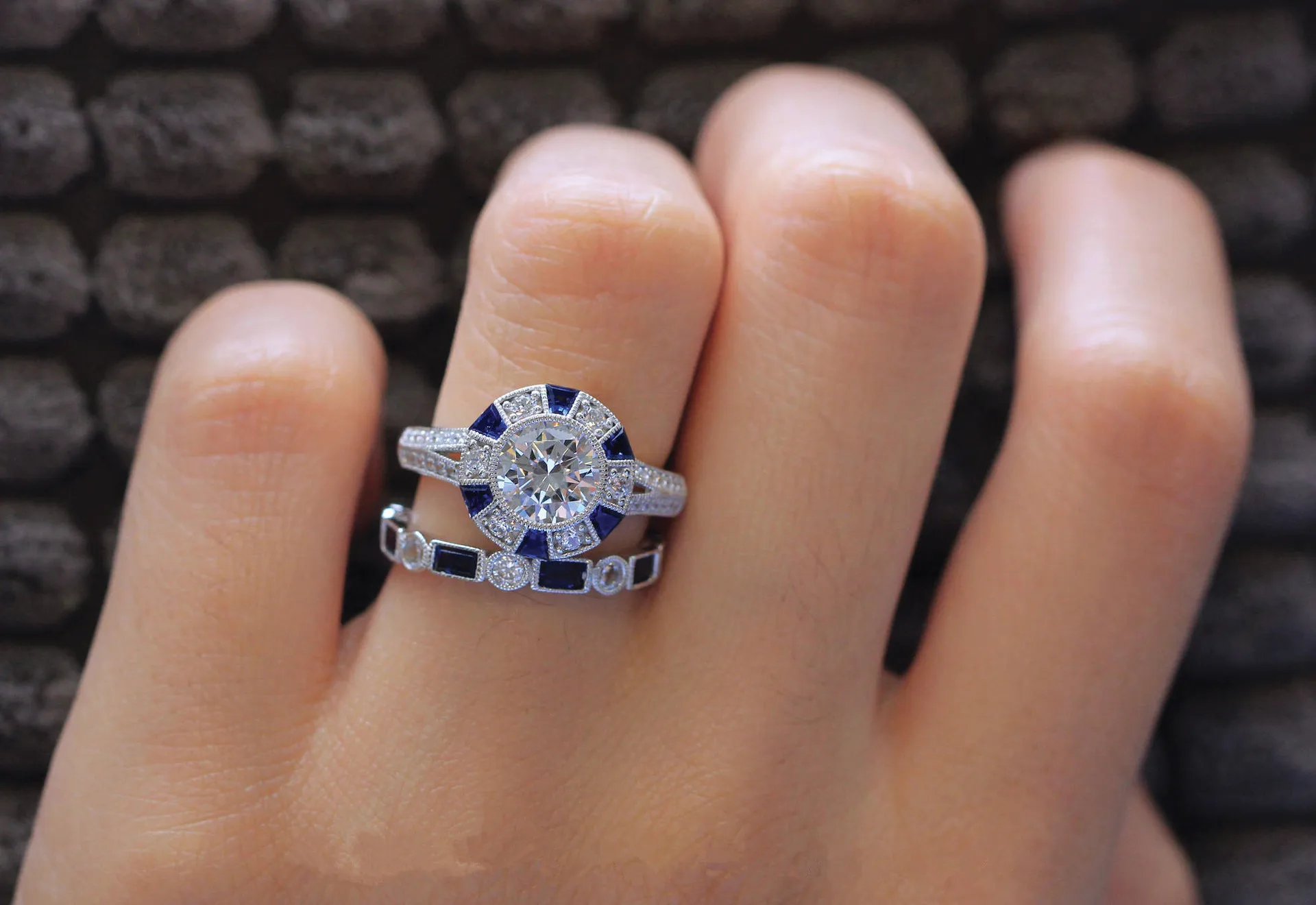 925 Sterling Silver S925 Pure Silver Ring New Arrival Hot Sale Blue Square Diamond Stacking Rings Set For Ladies Fashion Jewelry