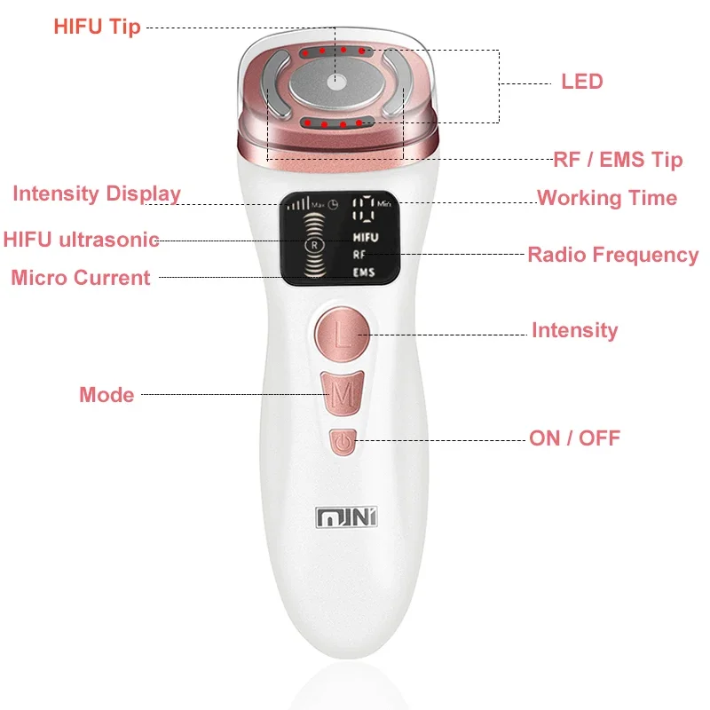 Upgraded Mini Ultrasonic Face Machine for Home Use with EMS LED Professional Machine Face Lift To Remove Wrinkles