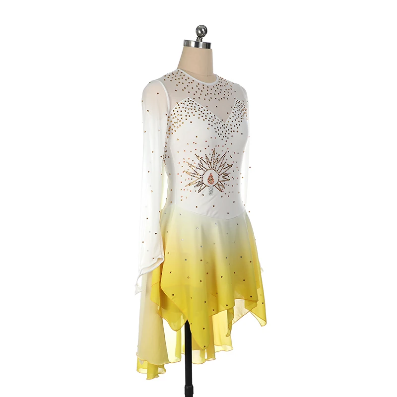Vestido de entrenamiento de competición de patinaje artístico Nasinaya para mujeres y niños Vestido de actuación de gimnasia artística Blanco Amarillo