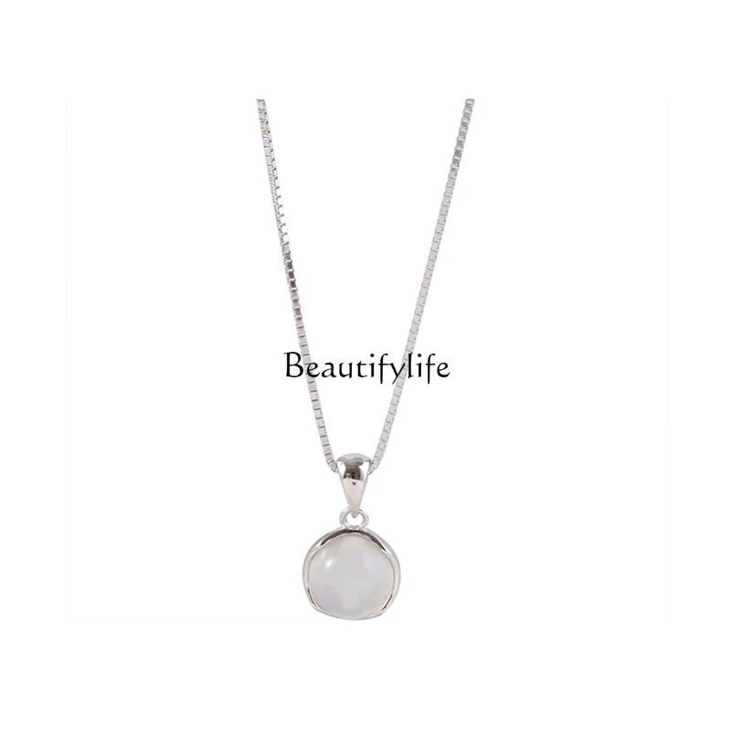 

Electroplating S925 sterling silver cold wind white chalcedony women's niche item decoration