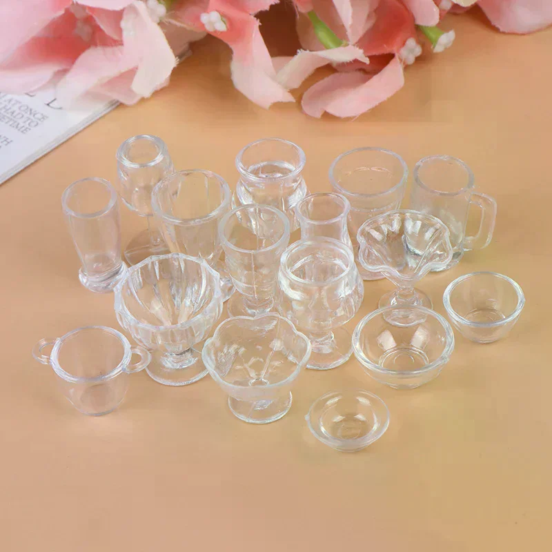 /GJ/1:12 Dollhouse Miniature Transparent Tableware DIY Kitchenware Toys 17Pcs/Set