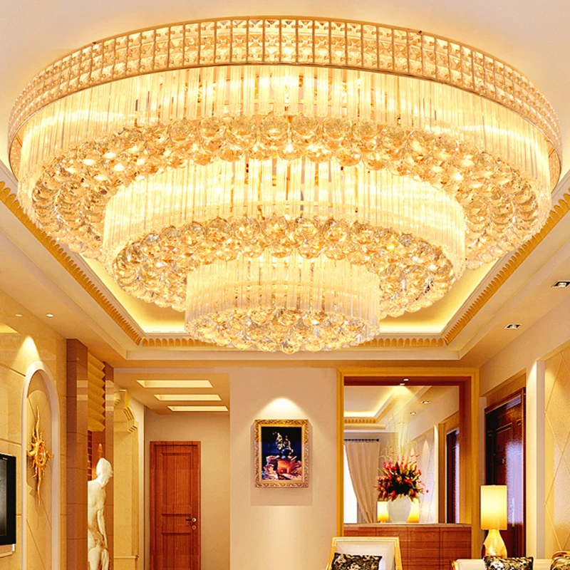 Luxury Golden Living Room Light Circular LED Crystal Light Bedroom Hotel Hall Villa Staircase Light Ceiling Light Lighting