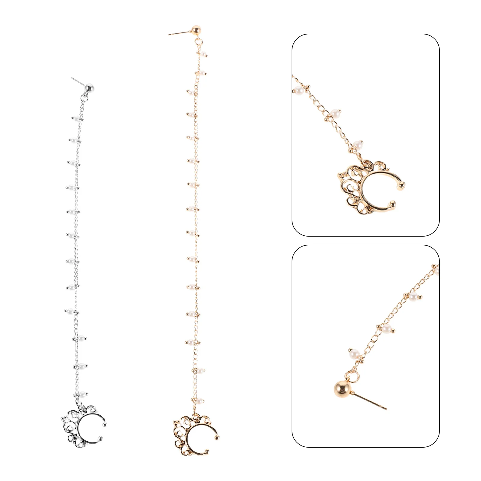 

2Pcs Nose Chain Elegant Simulation Pearl Tassel Dangle Nose Ring Piercing Jewelry for Women Face Holiday