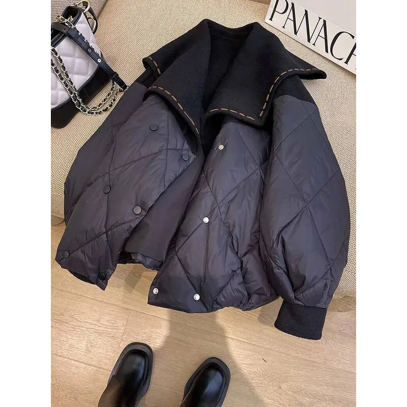 

Cotton Jacket Women Autumn Winter Warm Parkas Female Oversized Fashion Padded Coat Ladies Vintage Loose Lapel Plaid Jackets