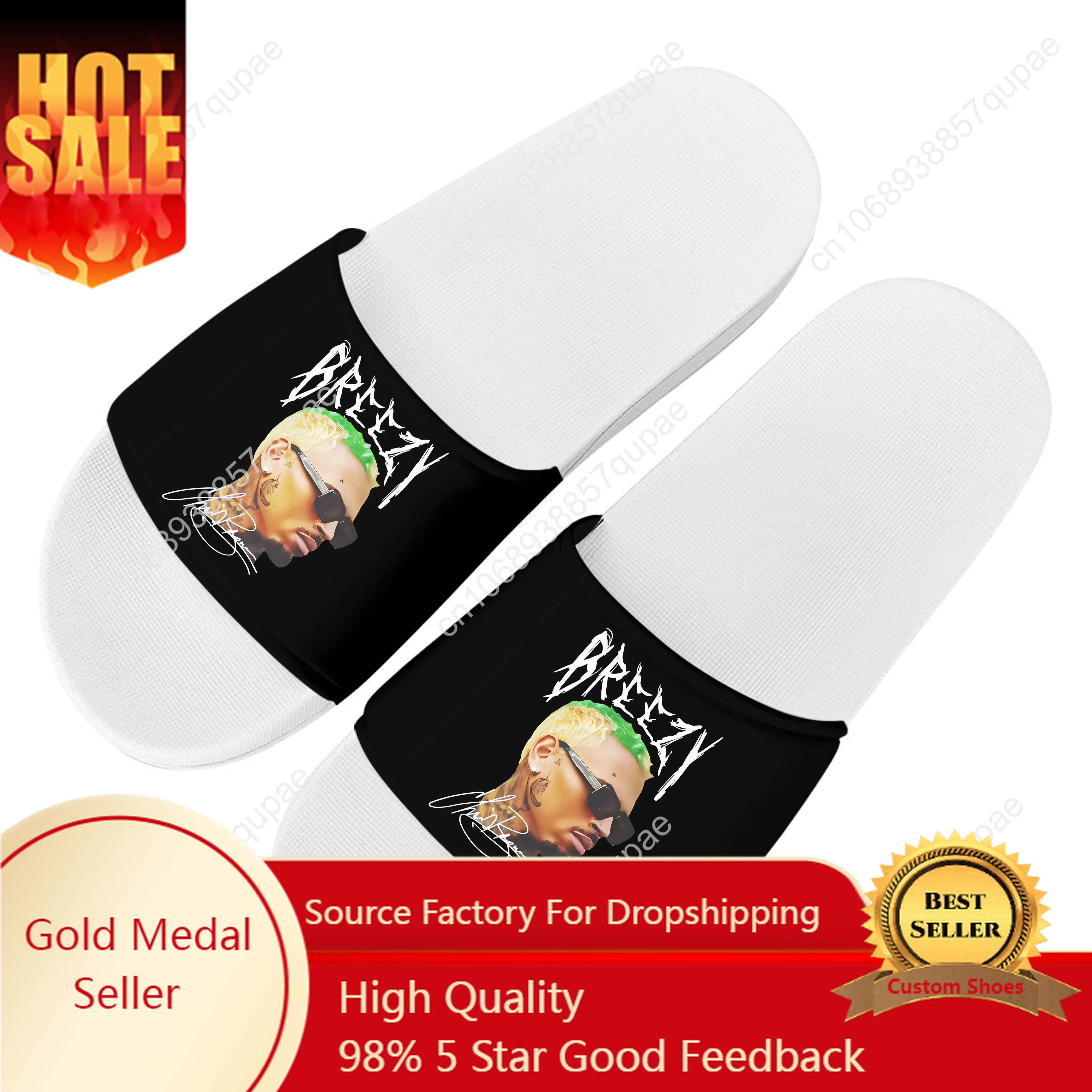 

Chris Brown Slippers Home Water Shoes Hip Hop Rapper Men Women Teenagers Beach Pool Sandals High Quality Custom Summer Slipper