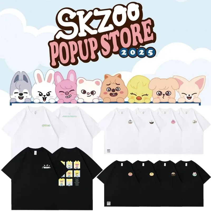 Camiseta de manga corta con cuello redondo y estampado de dibujos animados SKZOO, nuevo estilo, adecuada para ropa infantil, artículos de uso diario para niños y niñas