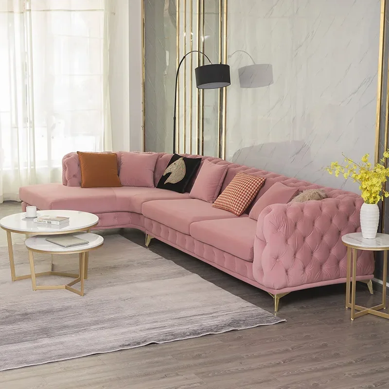 Sofá de canto concubina de luxo, luz americana, villa, sala de estar, combinação simples, italiano, fivela curvada