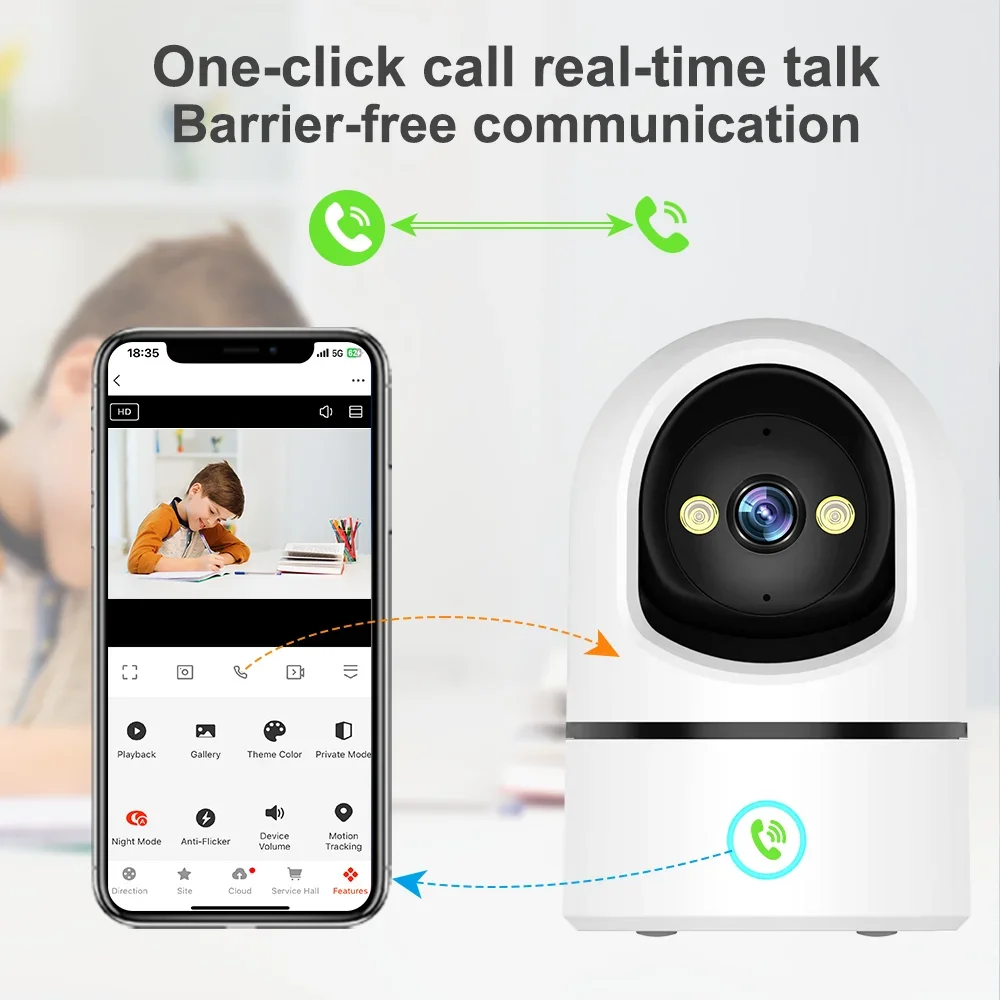 Tuya 5MP One-touch Call Camera Indoor Baby Monitor WiFi PTZ Camera Auto Tracking Color Night Vision IP CCTV Surveillance Camera