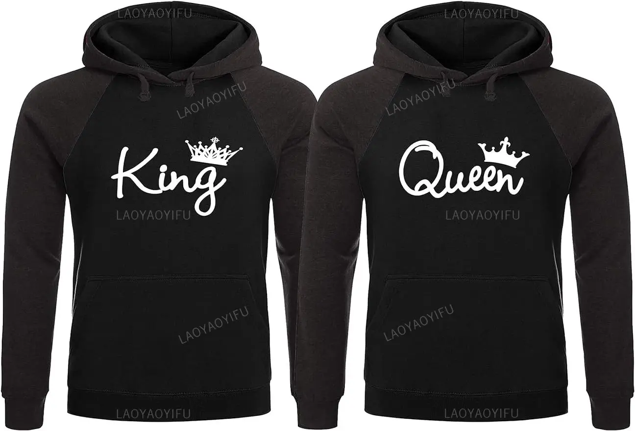 King and Queen Couple Couples Hoodies Hoodies Crown Printing Couple Clothes Honeymoon Anniversary Gift Harajuku Fashion Top