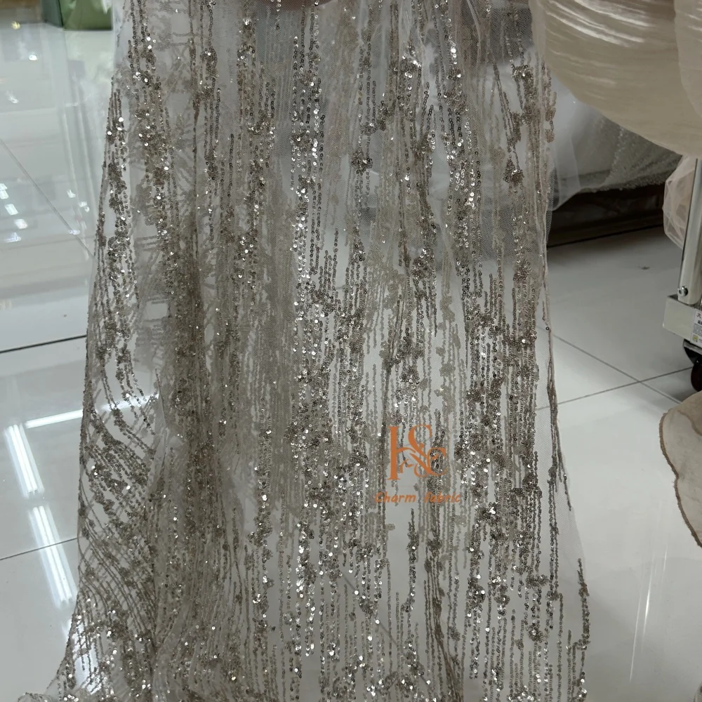 لامعة خطوط عمودية الدانتيل والتطريز الترتر الخياطة فستان الزفاف مساء فستان موضة فستان DIY بها بنفسك النسيج الزخرفية #4