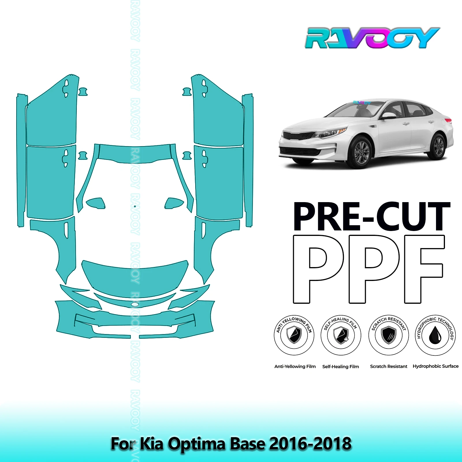 

8.5Mil Precut Paint Protection Film PPF Clear Bra Front Kit+Doors For Kia Optima Base 2016-2018