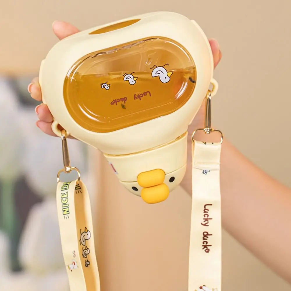 

Duck Shape Cute Duck Bottle Carried with Straps with Straw Big Belly Water Bottle Soft Ear PC Large-Capacity Big Belly Cup