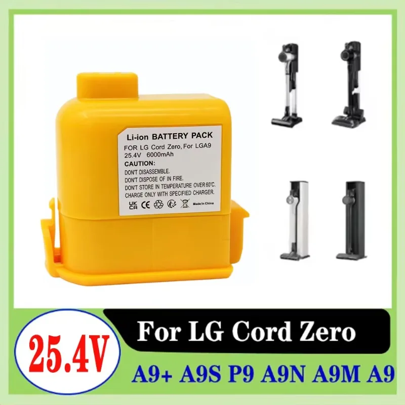 Batteria di ricambio da 6000 mAh, 6,0 Ah, per aspirapolvere LG CordZero A9, compatibile con i modelli A9S/P9, codice EAC63382204/EAC63382201.