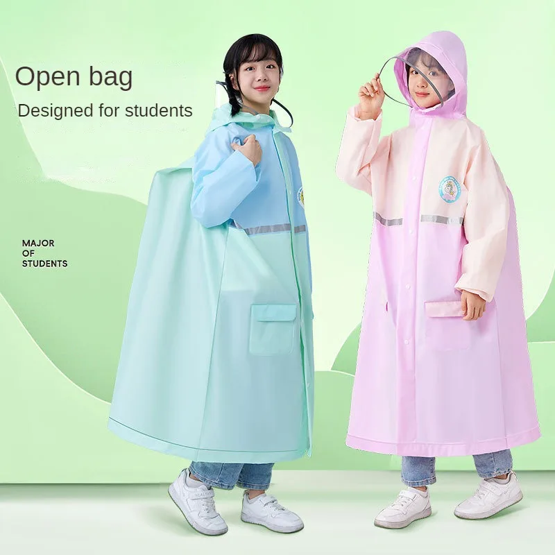 Eva Children Raincoat Middle Big Boys Girls Primary Middle School Students Rainwear with Schoolbag Full Body Rainproof Poncho