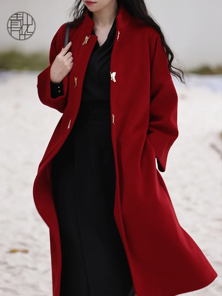 

Qingan WanHua New Year Chinese Sle Long Woolen Coat Women's Winter New Arrival High Premium Lengthened Woolen Jaet