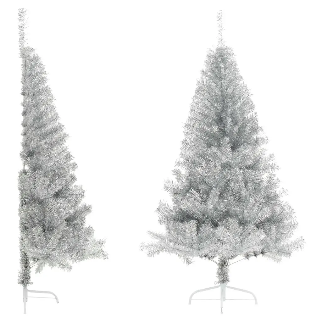 150cm Silver Artificial Half Christmas Tree with Stand - Durable PET Holiday Decor