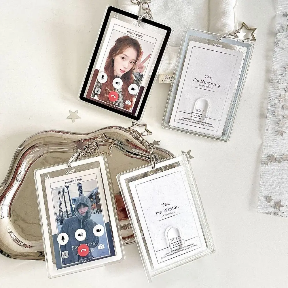 Y2K نمط مكالمة فيديو خلفية الصورة بطاقة كم 3 بوصة مع سلاسل المفاتيح K-Pop المعبود صور بطاقة حقيبة للتخزين حامل بطاقة الصور الفتيات