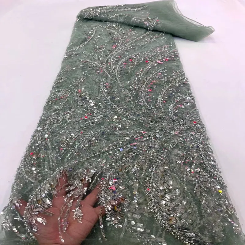 

French tulle Lace Fabric with beads Luxury African Lace Fabric with sequins TS2055