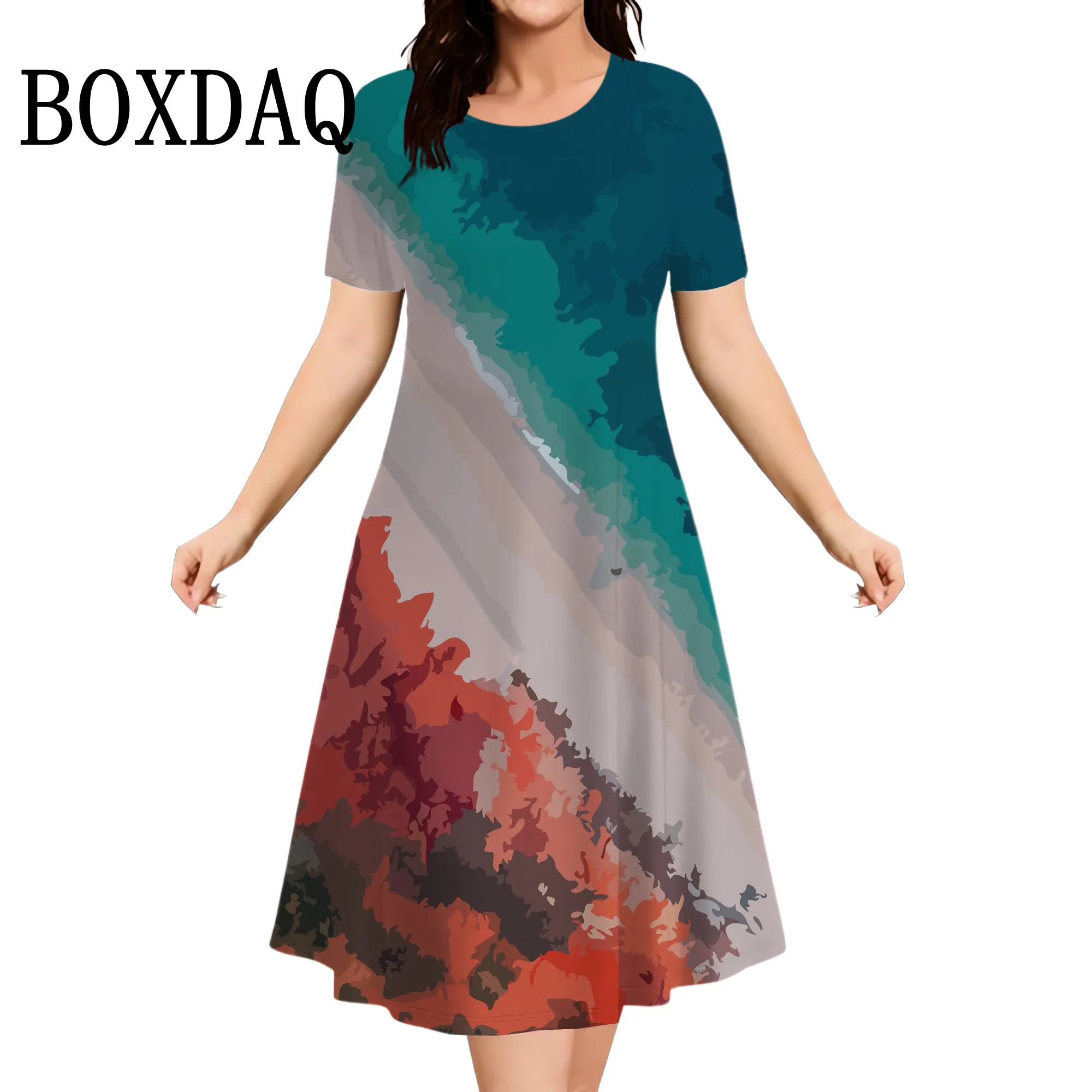 

2025 New Women's Dresses Gradient Print Elegant Short Sleeve Dresses Plus Size Lady Summer Casual Loose Fashion Party Dress 9XL