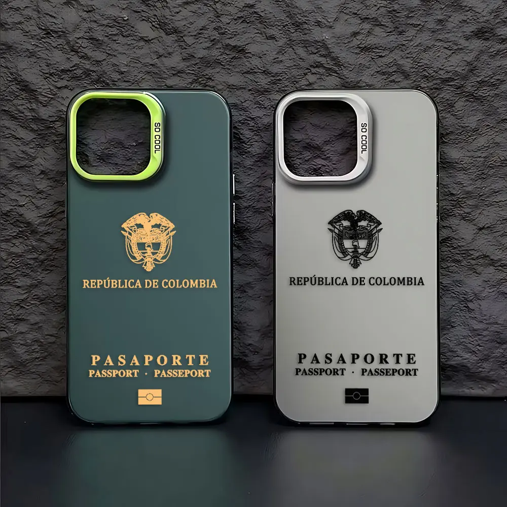 Funda de teléfono con pasaporte de Colombia para iPhone 16 15 14 13 12 11 mini Pro Max X XR XSMAX 8 7 Plus, funda trasera mate anticaída