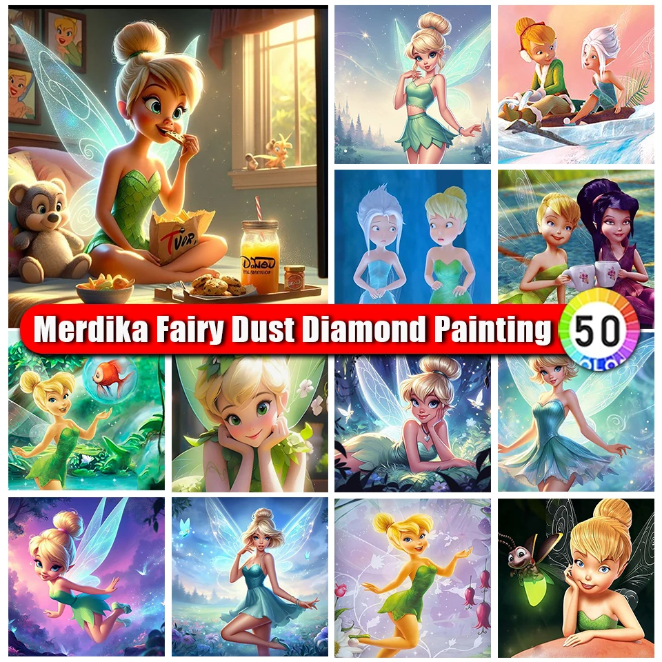 Picture Size Fairy Dust Diamond Painting Disney Fairies Tinker Bell  Rhinestone 5D Diamond Embroidery Cartoon DIY Mosaic Art Kit