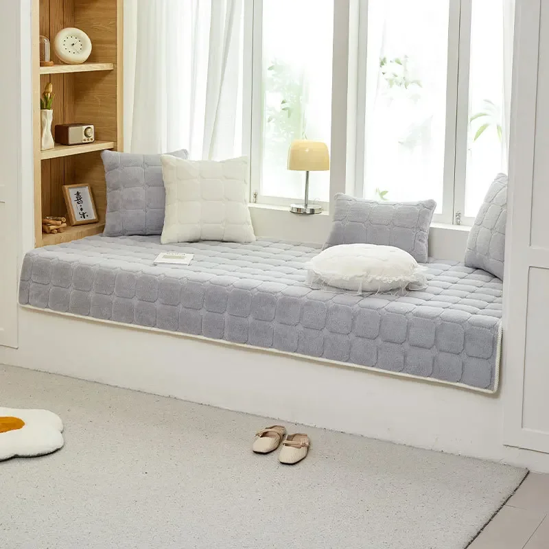 Fashionable Simple Rabbit Fur Velvet Window Seat Pad 2024 New Four Seasons Universal Thick Anti slip Balconies Tatami Cushions 6