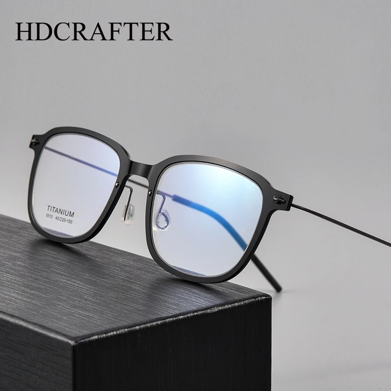 

HDCRAFTER Men's Glasses Frame Titanium Acetate Eyeglasses Myopia Prescription Eyewear Optical Lens Eyeglasses Frames Reading