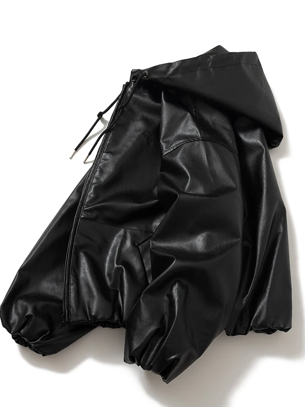 سترة جلدية الرجال فضفاض خمر الهيب هوب معطف جلد رجل عادية الخريف الشتاء الدافئة موتو دراجة نارية سترة شارع العليا الأسود #5