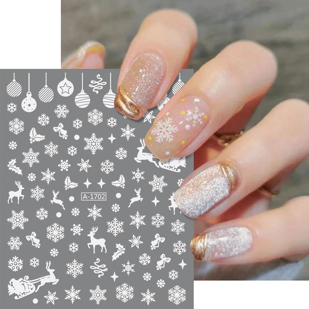 1pcs 3D Luminous Snowflakes Nail Art Sticker Winter White Snowflowers Self-Adhesive Sliders Christmas/New Year Manicure Decals *