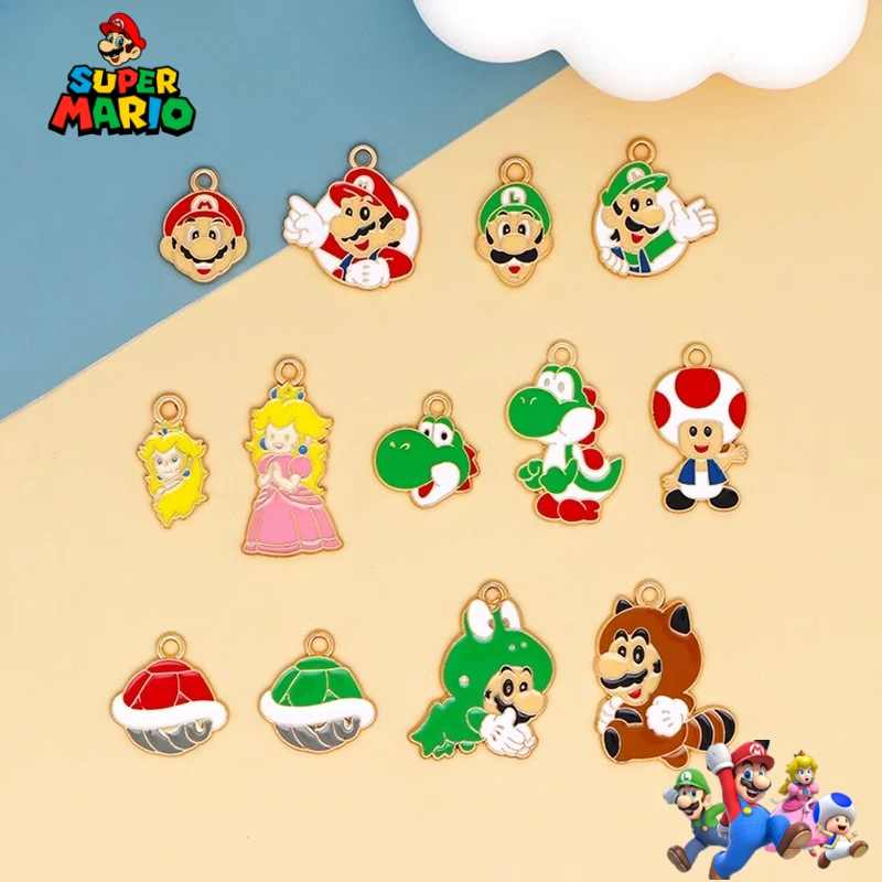 Super Mario Bros Peripheral Cute Cartoon Pendants DIY Earrings Accessories Game Characters Alloy Keychain Ornament Children Toys