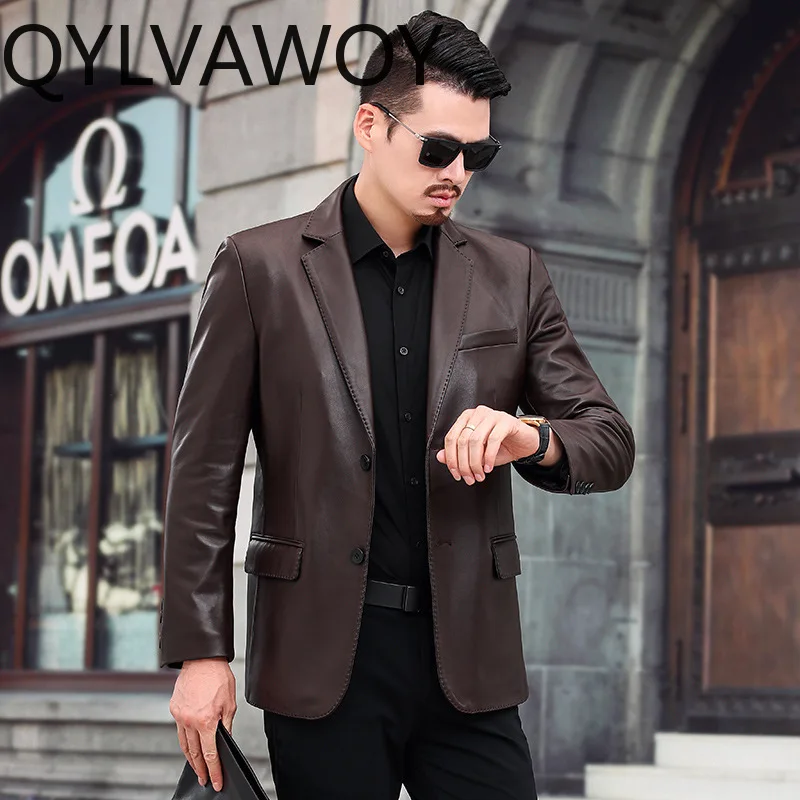 QYLVAWOY 봄 가을 진짜 양피 가죽 자켓 남자 정품 가죽 코트 남성 정장 비즈니스 캐주얼 남성 의류 가죽자켓