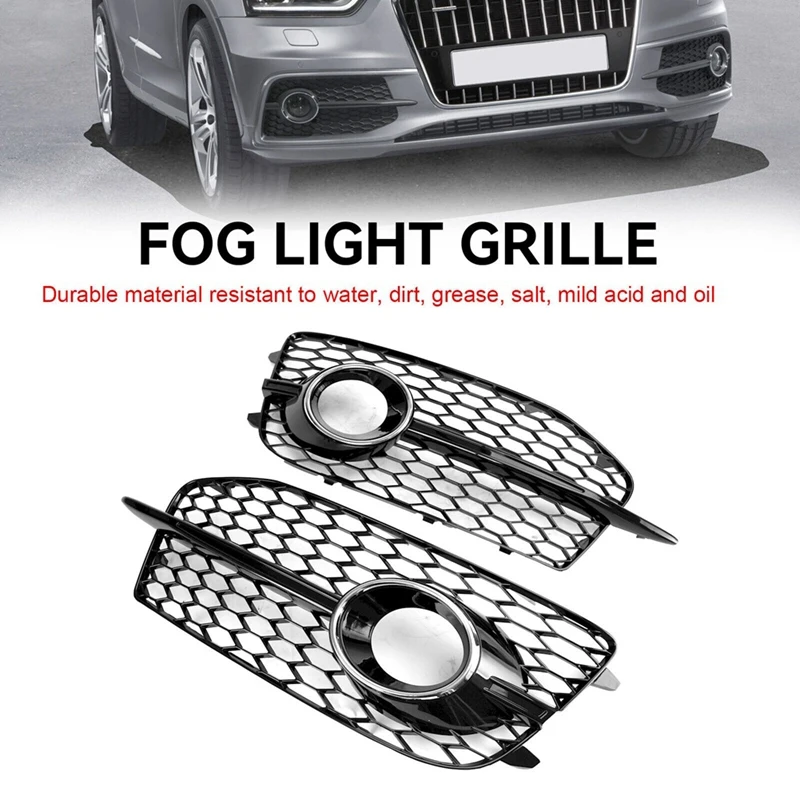 2Piece Car Bumper Fog Light Grill Grille Parts Accessories Fit For  Q3 S-Line 2012-2014 8U0807681D 8U0807682D Silver+Black