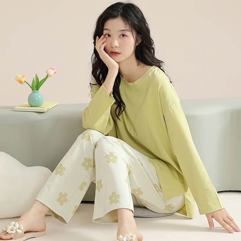 

High Quality Cotton Women's Pajamas Set New Long Sleeve Sleepwear Casual Autumn Winter Home Wear Night Suit Pijama Mujer