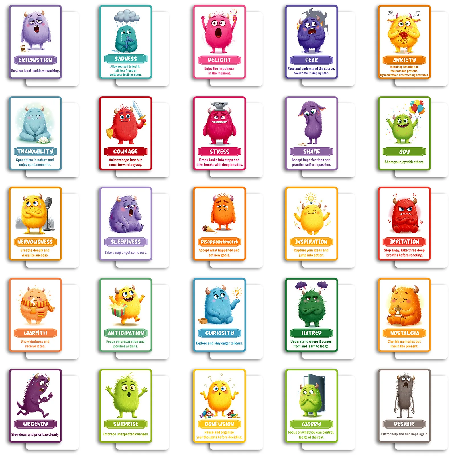50PCS Monster Theme Text Cards Cute Cartoon Expression Idea Encouragement Message Greeting Cards Essential Gift Card Set