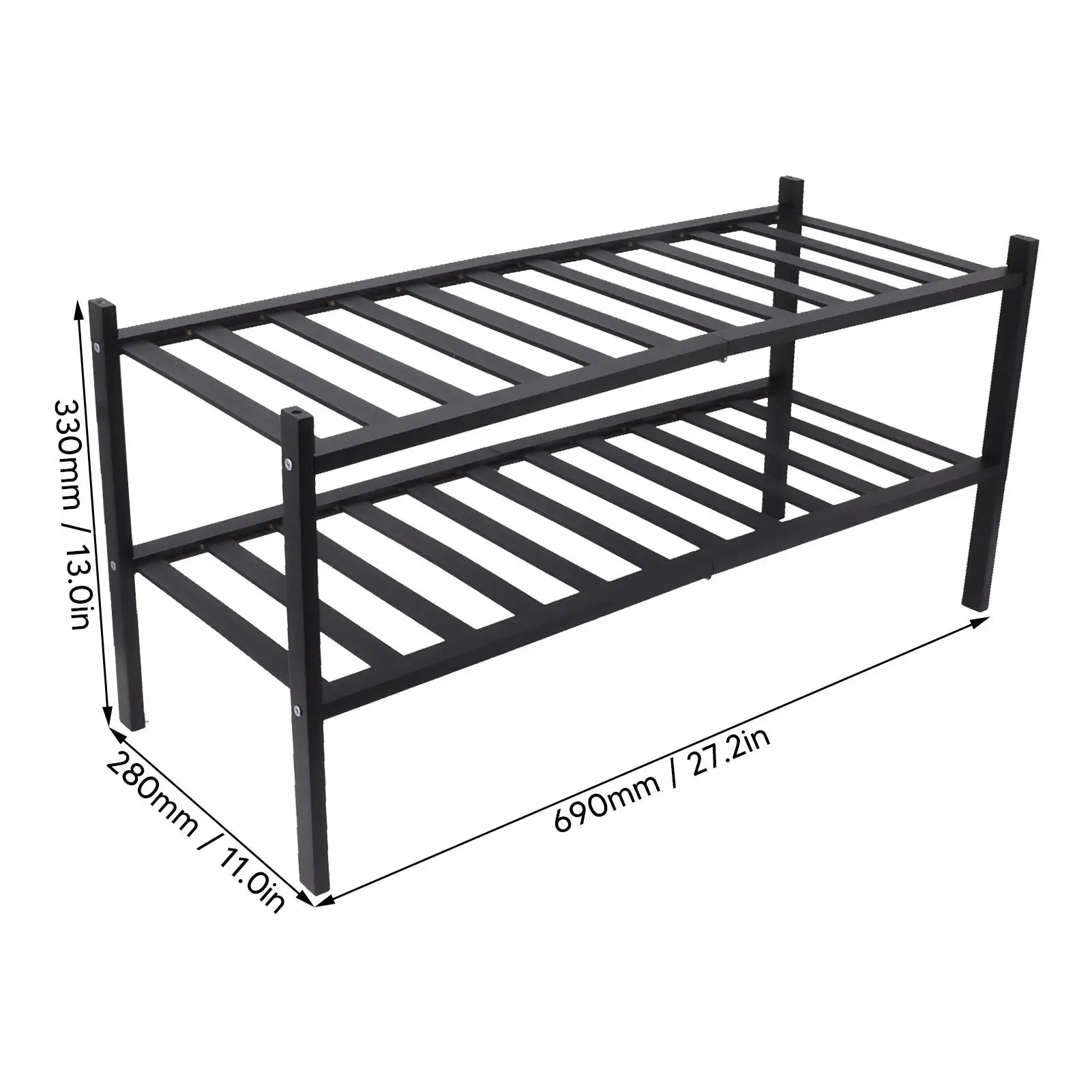 Black Standing 2 Tier Shoe Rack: Prevent Deformation, Waterproof, Smooth Surfaces   Ideal for Living Room or Corridor