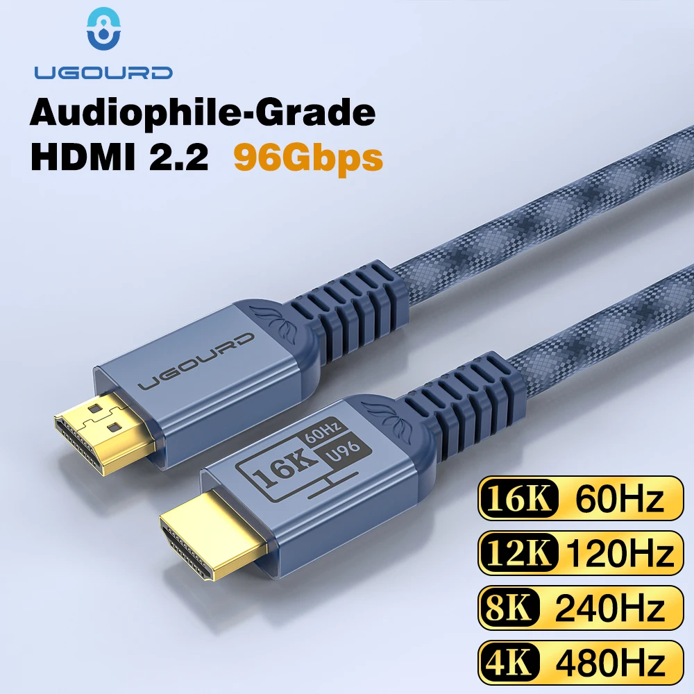 UGOURD HDMI 2.2 Cable 96Gbps Ultra96 8K@240Hz 16K@60Hz 4K@144Hz 48Gbps Compatible EARC VRR Dynamic HDR 3D Dolby Atmos Video Cord
