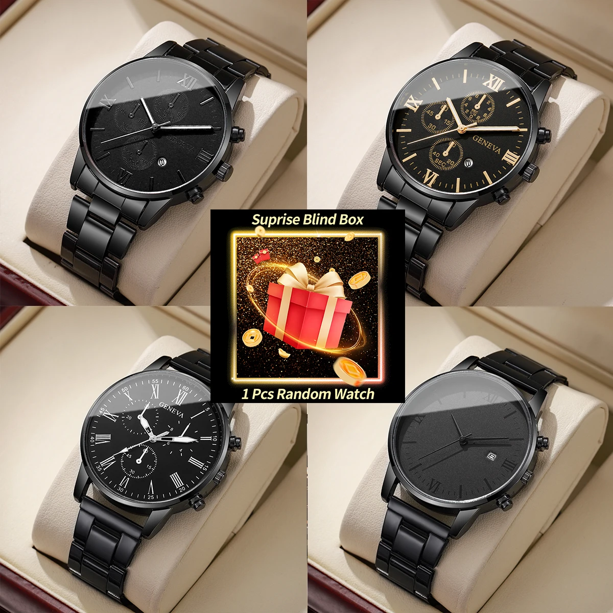 

1PC Surprise Mystery Watch Blind Box-Luxury Mens Business Watches Fashion Quartz Watch Calendar Wristwatches（Without Box）