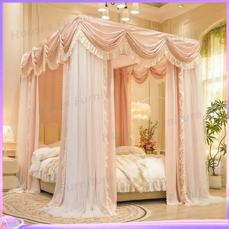 Cross-border double-layer shading mosquito net, double rod three-door floor-to-ceiling bed mantle, shading and dustproof