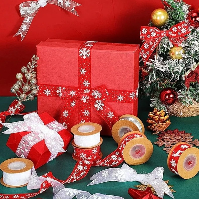 36Yard Christmas Themed Polyester Ribbons for Bows Making, Christmas Wreath, Candy Bag Decorations, 25mm Wrapping Ribbon