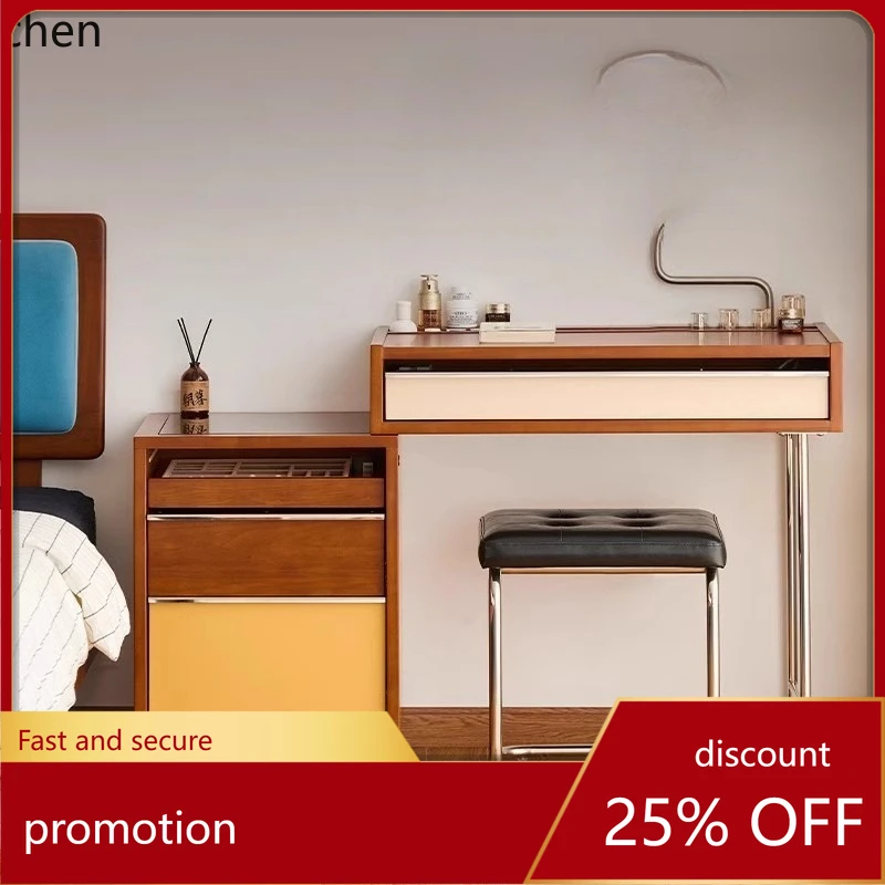 

HXL Solid Wood Dressing Table with Storage Chest, Integrated Extendable Makeup Table with Mirror