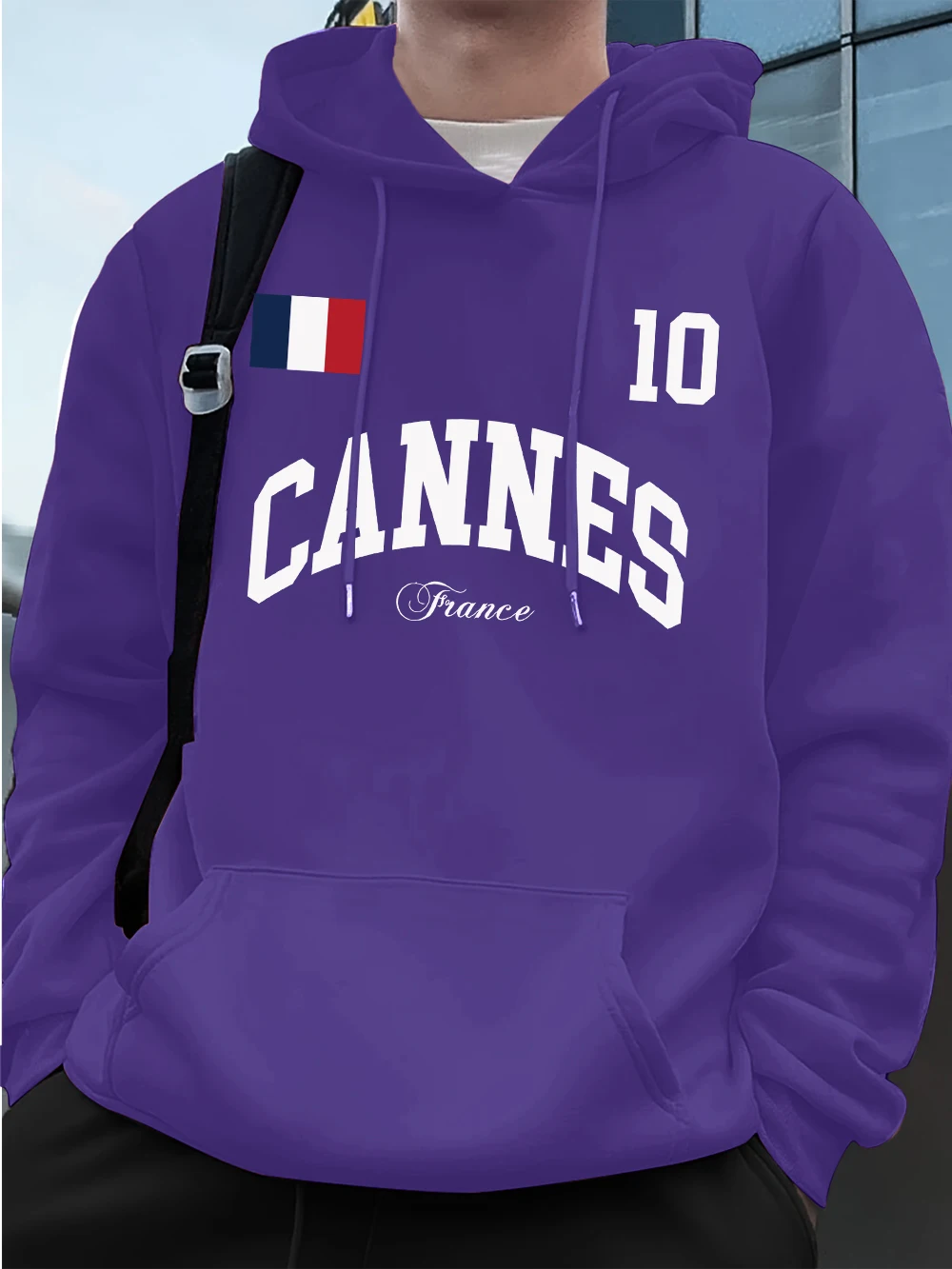 Sudadera con capucha con estampado de letras y bandera de Cannes Francia, Jersey holgado deportivo para hombre, sudaderas cálidas de lana para invierno, ropa para correr con bolsillo para hombre