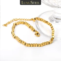 LUXUSTEEL Square Golden Color Stainless Steel Female Chain Bracelet Women Men Geometry Bracelet Charm Chain For Girls